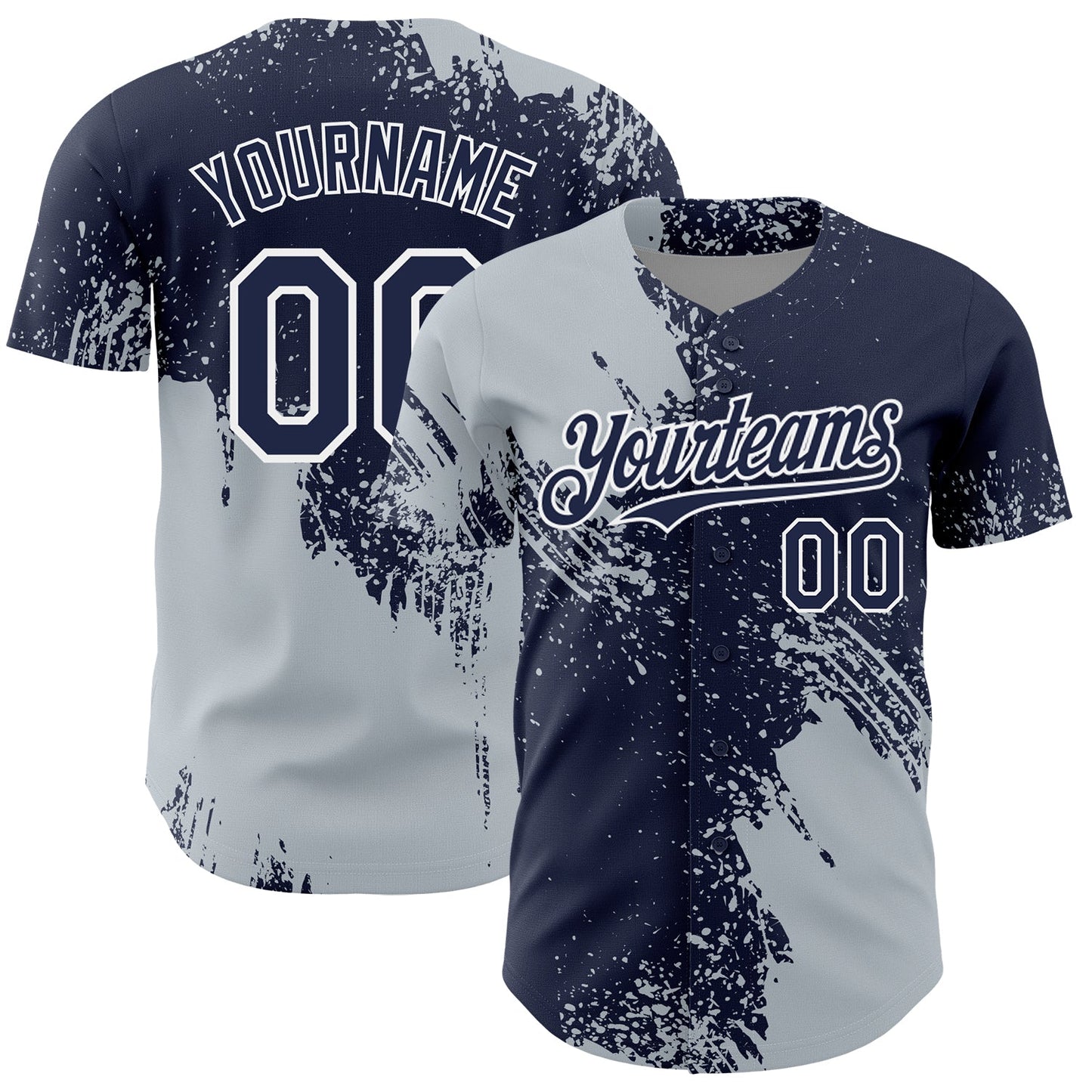 Custom Silver Navy-White 3D Pattern Design Abstract Brush Stroke Authentic Baseball Jersey - Main View