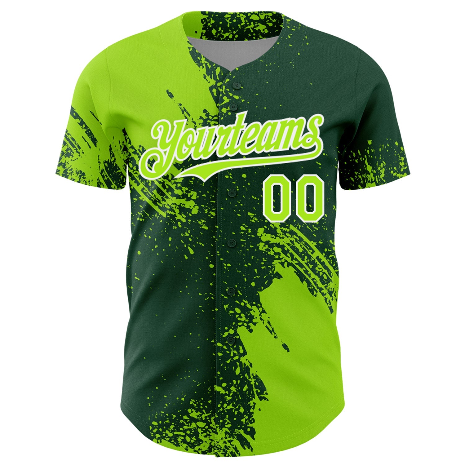 Custom Neon Green Green-White 3D Pattern Design Abstract Brush Stroke Authentic Baseball Jersey view 2