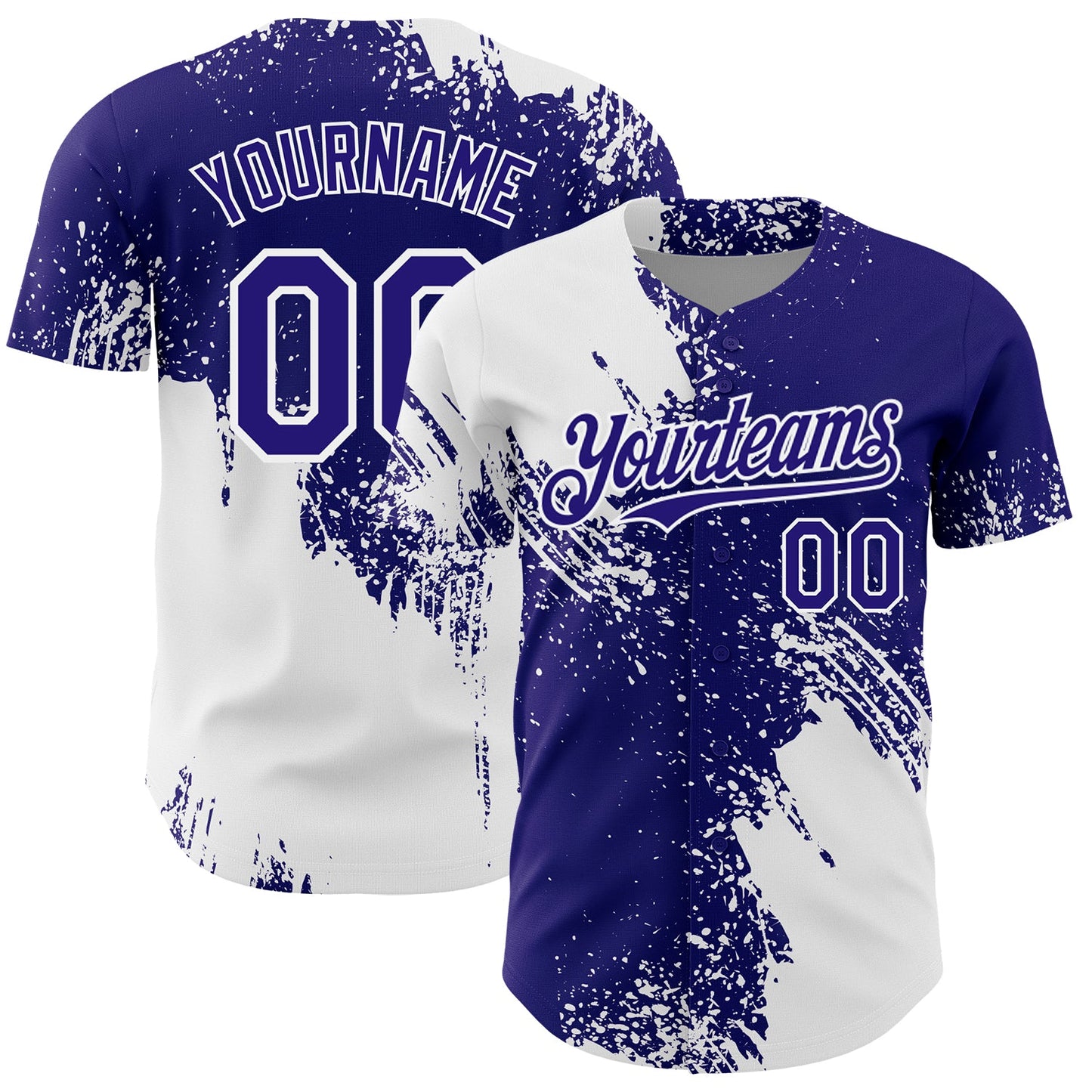 Custom White Dark Purple 3D Pattern Design Abstract Brush Stroke Authentic Baseball Jersey - Main View