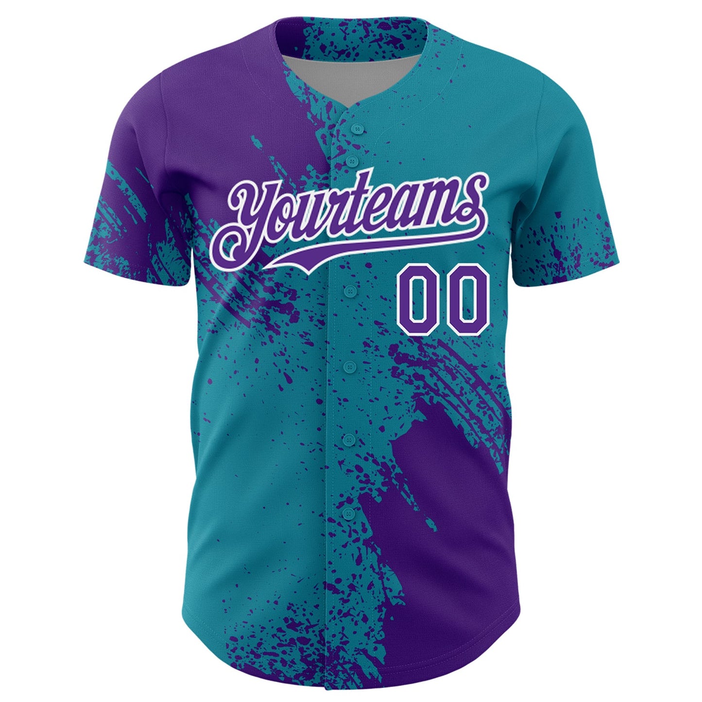 Custom Purple Teal-White 3D Pattern Design Abstract Brush Stroke Authentic Baseball Jersey view 2
