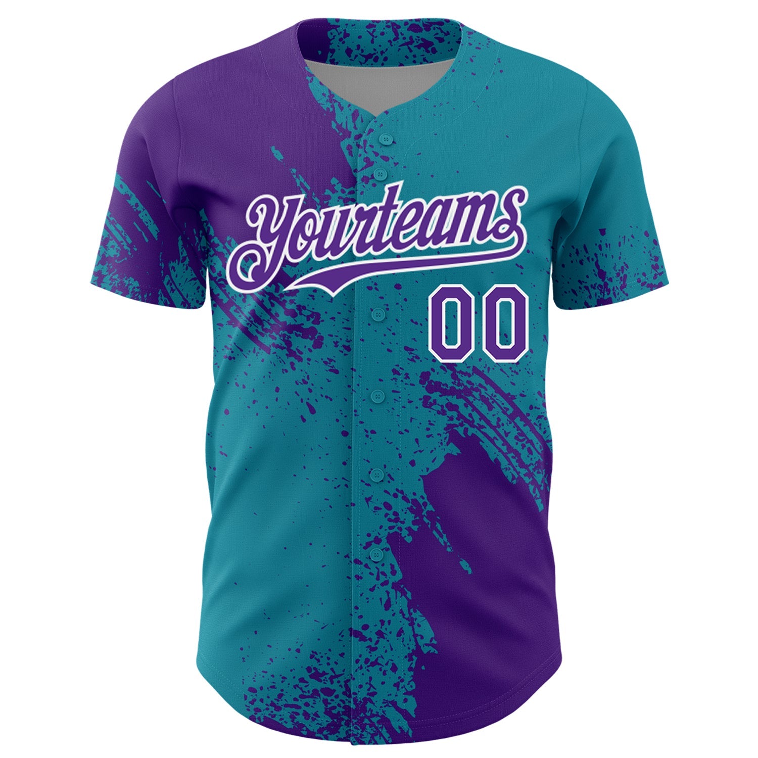 Custom Purple Teal-White 3D Pattern Design Abstract Brush Stroke Authentic Baseball Jersey view 2
