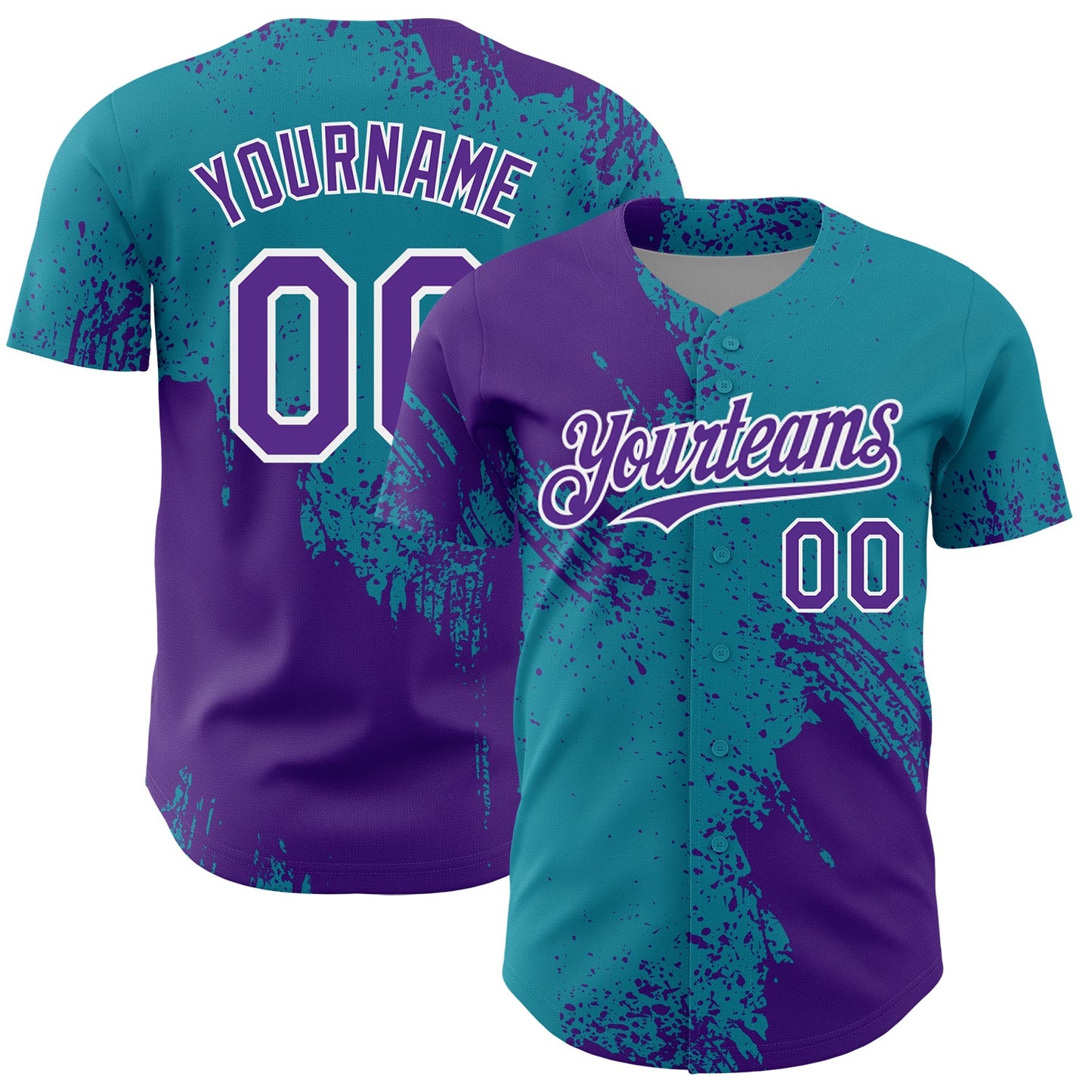 Custom Purple Teal-White 3D Pattern Design Abstract Brush Stroke Authentic Baseball Jersey - Main View