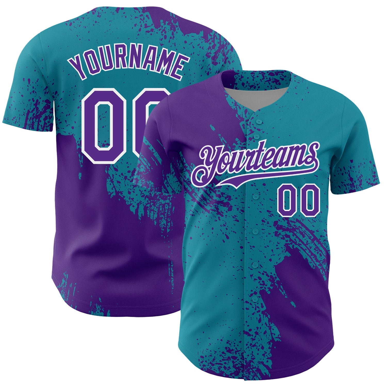 Custom Purple Teal-White 3D Pattern Design Abstract Brush Stroke Authentic Baseball Jersey - Main View