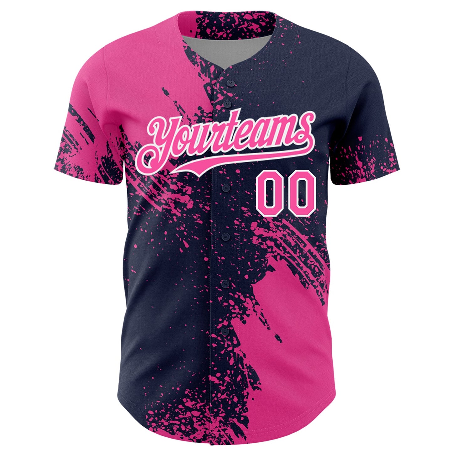 Custom Pink Navy-White 3D Pattern Design Abstract Brush Stroke Authentic Baseball Jersey view 2