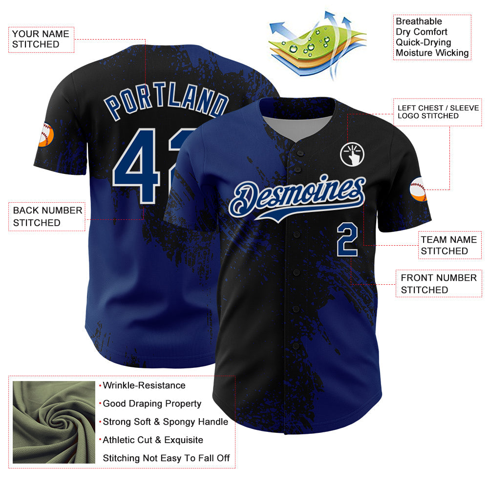 Custom US Navy Blue Black-White 3D Pattern Design Abstract Brush Stroke Authentic Baseball Jersey view 3