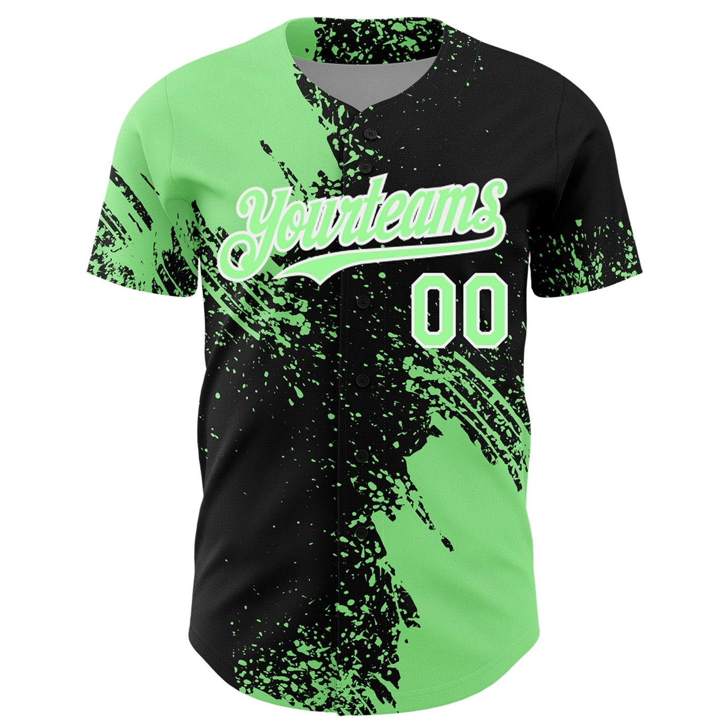 Custom Pea Green Black-White 3D Pattern Design Abstract Brush Stroke Authentic Baseball Jersey view 2