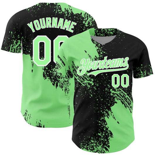 Custom Pea Green Black-White 3D Pattern Design Abstract Brush Stroke Authentic Baseball Jersey - Main View