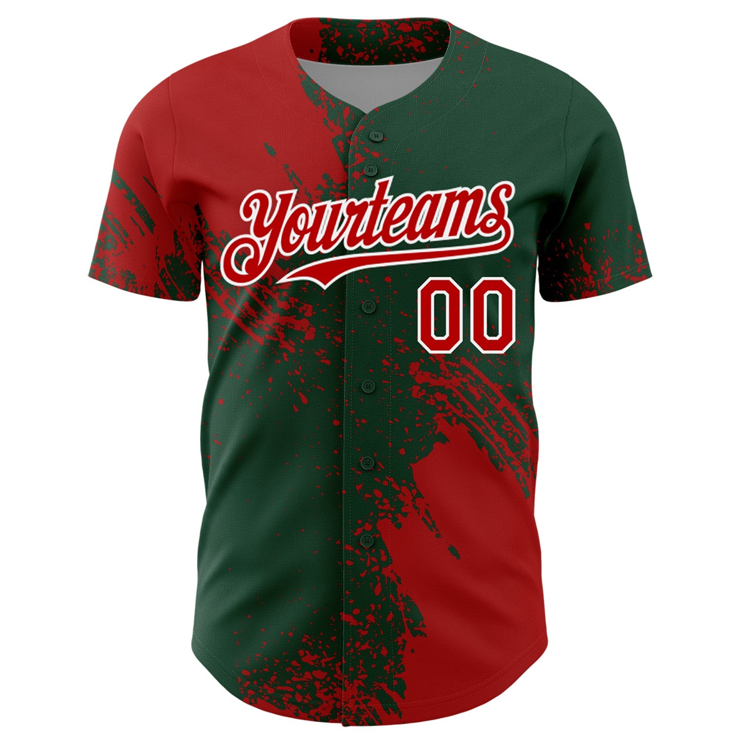 Custom Red Green-White 3D Pattern Design Abstract Brush Stroke Authentic Baseball Jersey view 2