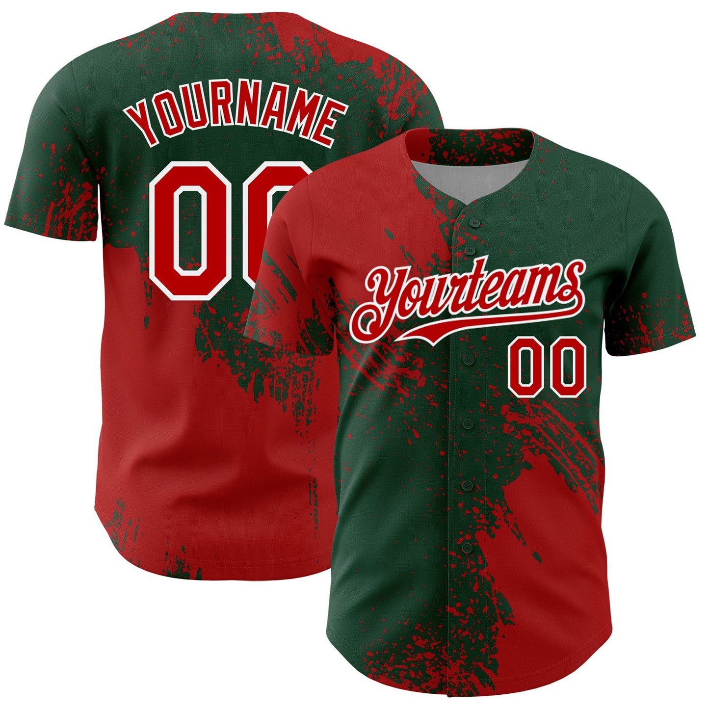 Custom Red Green-White 3D Pattern Design Abstract Brush Stroke Authentic Baseball Jersey - Main View