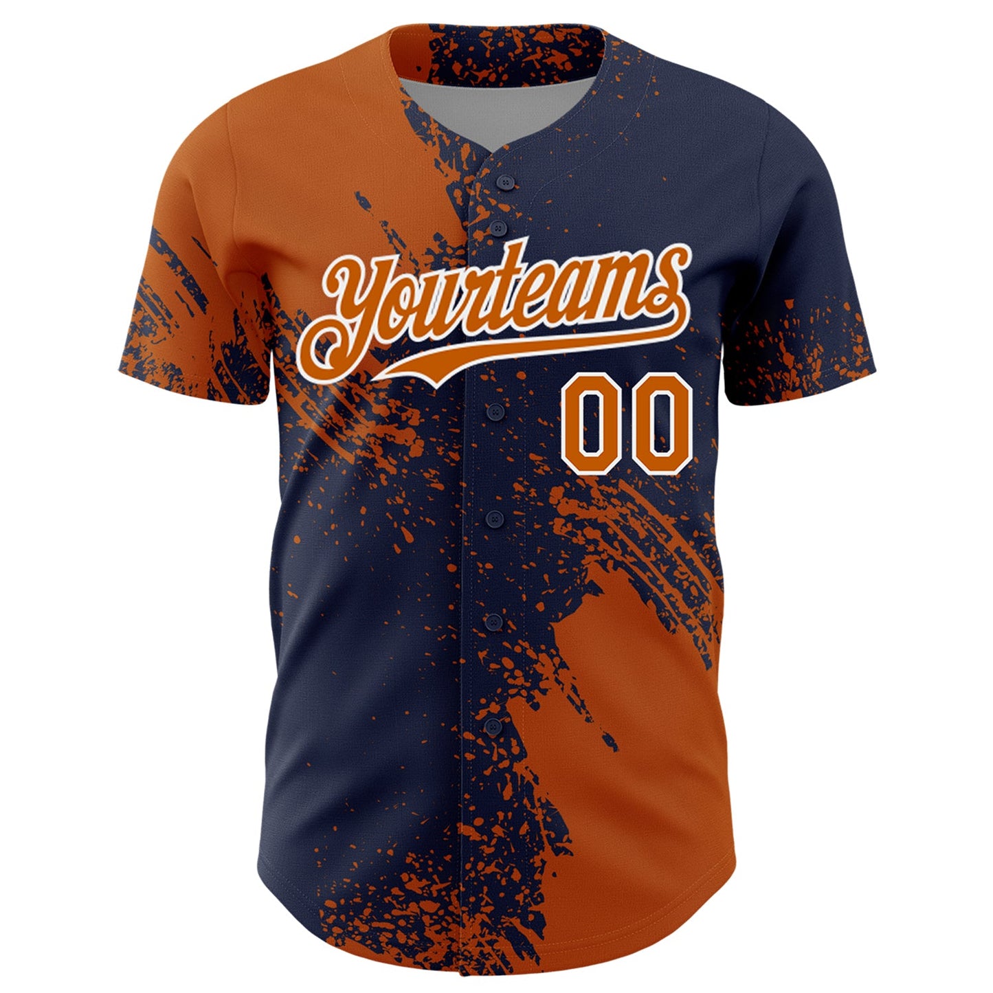 Custom Texas Orange Navy-White 3D Pattern Design Abstract Brush Stroke Authentic Baseball Jersey view 2