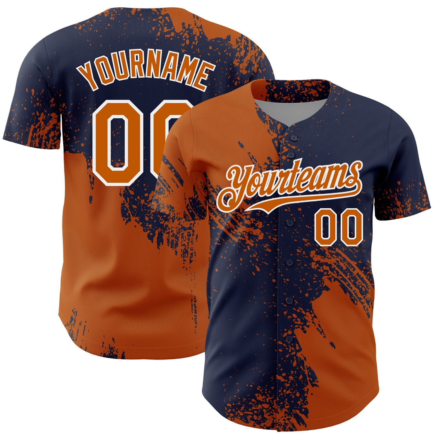 Custom Texas Orange Navy-White 3D Pattern Design Abstract Brush Stroke Authentic Baseball Jersey - Main View