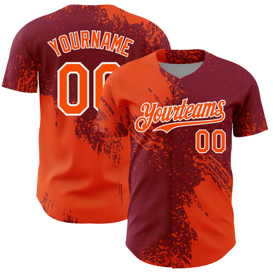 Custom Orange Crimson-White 3D Pattern Design Abstract Brush Stroke Authentic Baseball Jersey - Main View