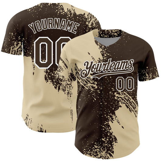 Custom Cream Brown-White 3D Pattern Design Abstract Brush Stroke Authentic Baseball Jersey - Main View