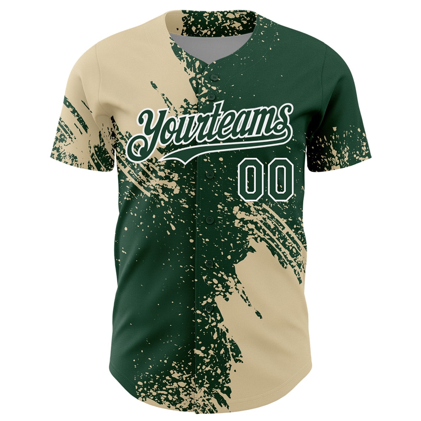 Custom Cream Green-White 3D Pattern Design Abstract Brush Stroke Authentic Baseball Jersey view 2