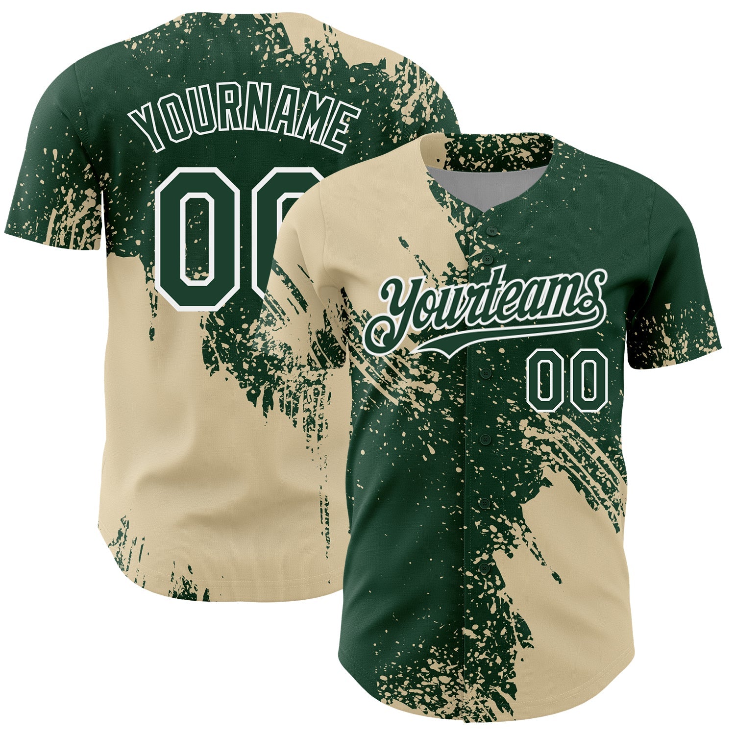 Custom Cream Green-White 3D Pattern Design Abstract Brush Stroke Authentic Baseball Jersey - Main View