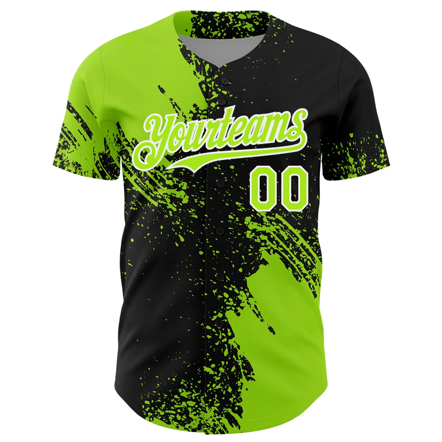 Custom Neon Green Black-White 3D Pattern Design Abstract Brush Stroke Authentic Baseball Jersey view 2