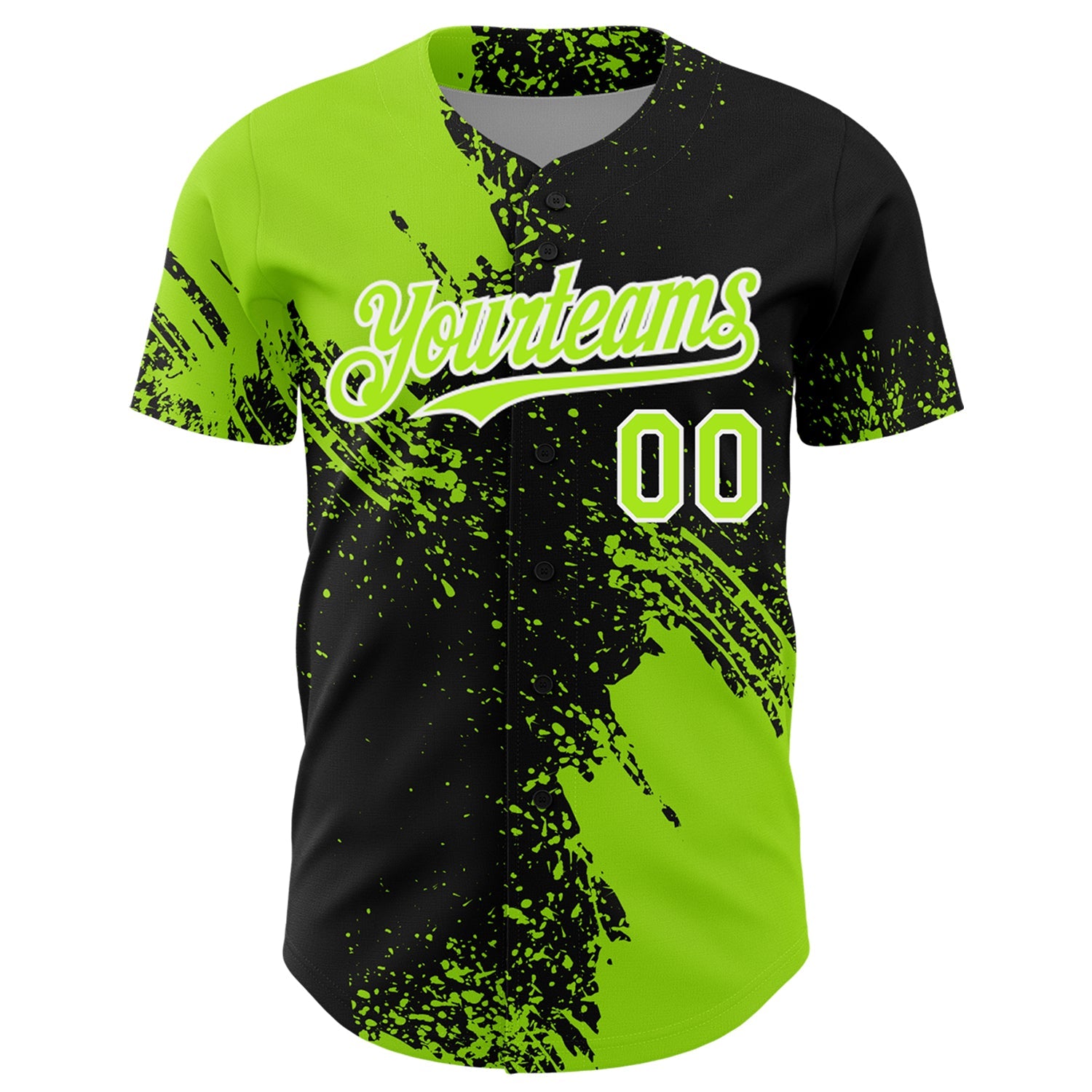 Custom Neon Green Black-White 3D Pattern Design Abstract Brush Stroke Authentic Baseball Jersey view 2