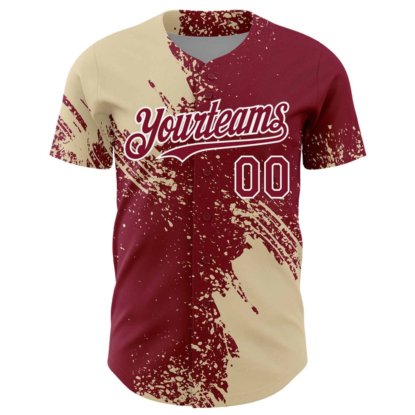 Custom Cream Crimson-White 3D Pattern Design Abstract Brush Stroke Authentic Baseball Jersey view 2