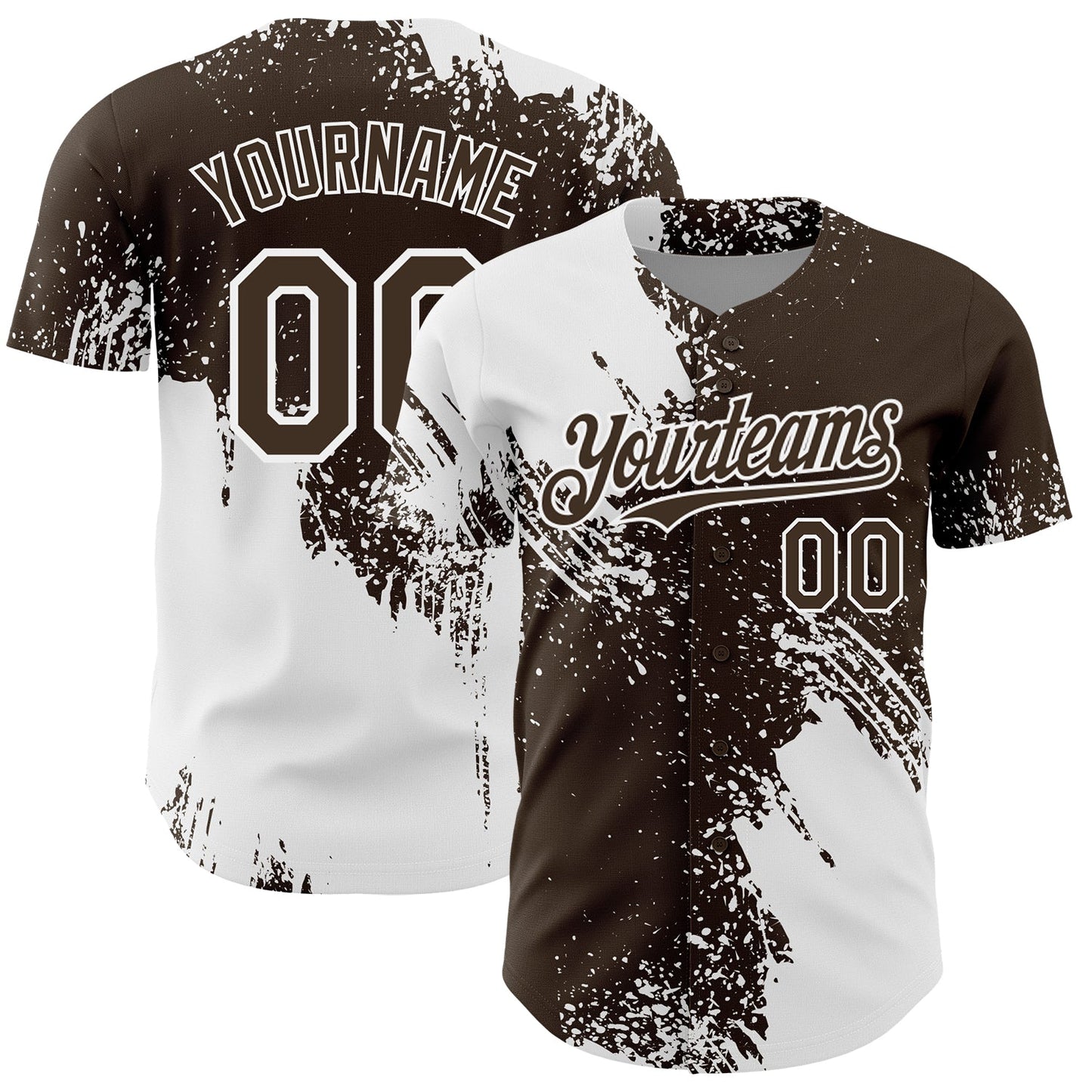 Custom White Brown 3D Pattern Design Abstract Brush Stroke Authentic Baseball Jersey - Main View