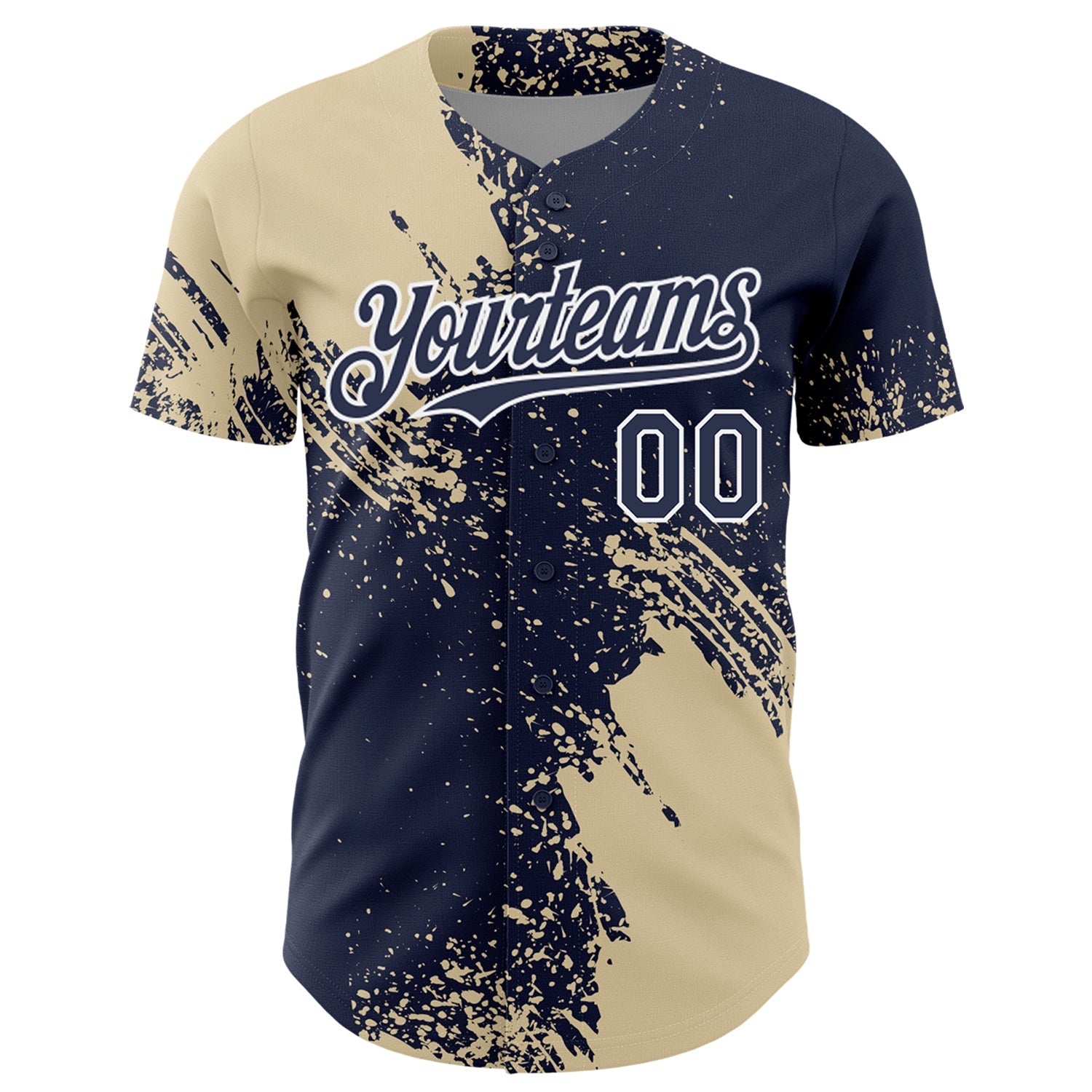 Custom Cream Navy-White 3D Pattern Design Abstract Brush Stroke Authentic Baseball Jersey view 2