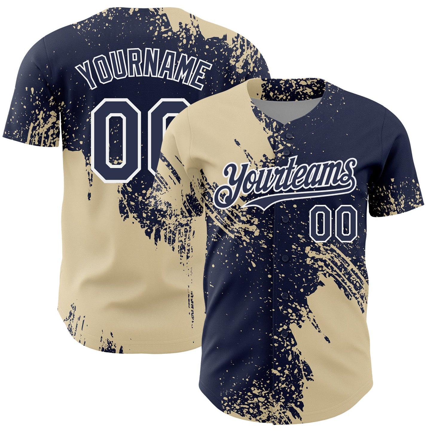 Custom Cream Navy-White 3D Pattern Design Abstract Brush Stroke Authentic Baseball Jersey - Main View