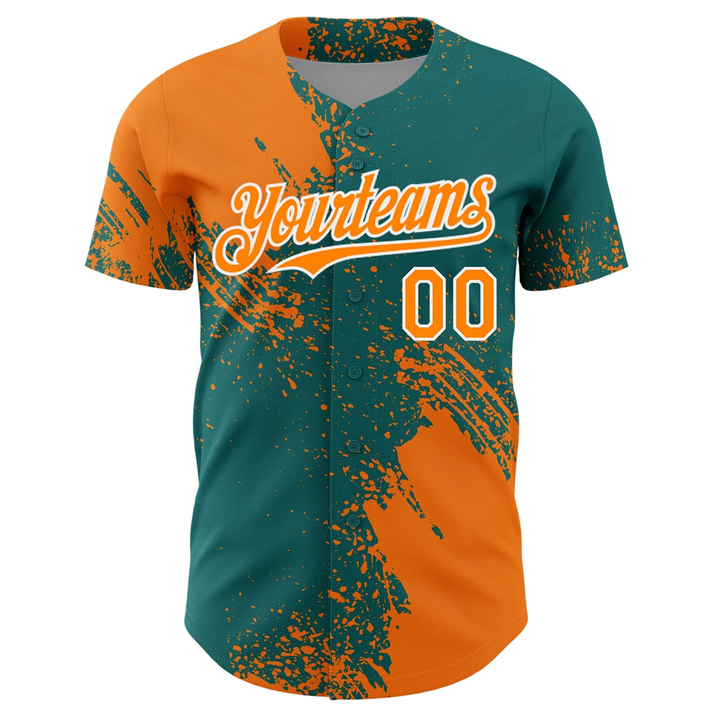 Custom Bay Orange Teal-White 3D Pattern Design Abstract Brush Stroke Authentic Baseball Jersey view 2