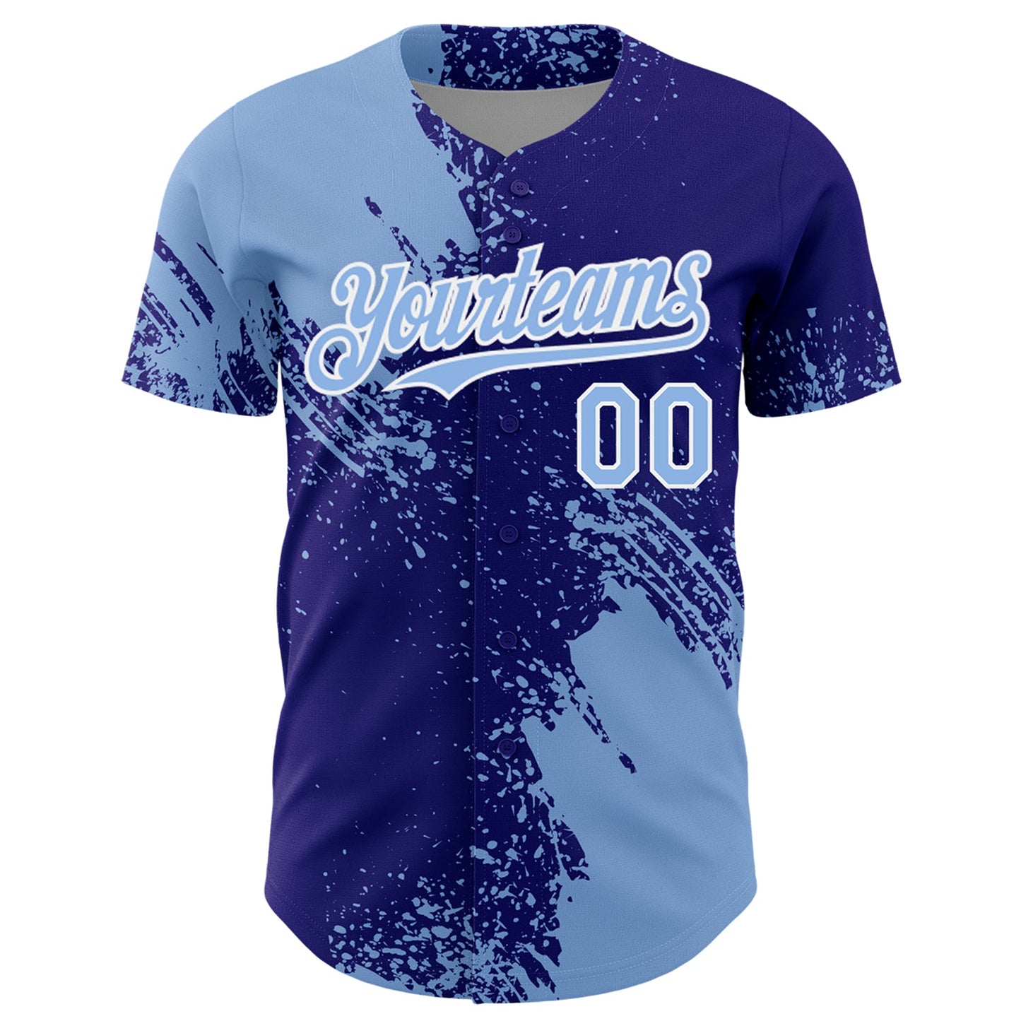 Custom Light Blue Dark Purple-White 3D Pattern Design Abstract Brush Stroke Authentic Baseball Jersey view 2