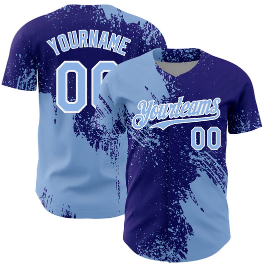 Custom Light Blue Dark Purple-White 3D Pattern Design Abstract Brush Stroke Authentic Baseball Jersey - Main View