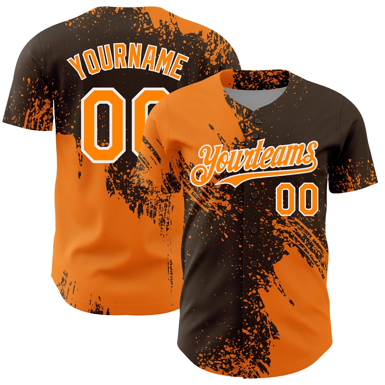 Custom Bay Orange Brown-White 3D Pattern Design Abstract Brush Stroke Authentic Baseball Jersey - Main View