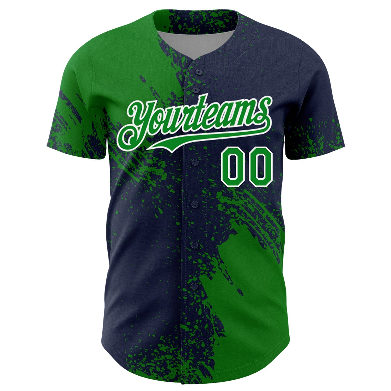 Custom Grass Green Navy-White 3D Pattern Design Abstract Brush Stroke Authentic Baseball Jersey view 2