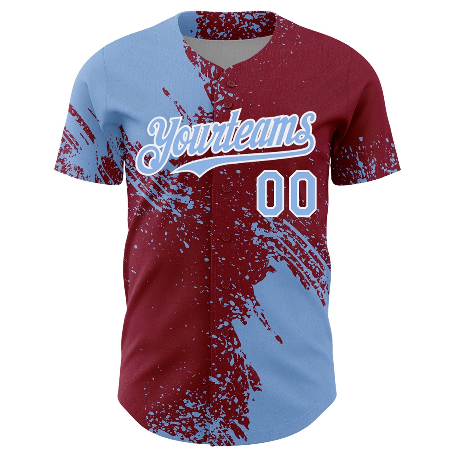 Custom Light Blue Crimson-White 3D Pattern Design Abstract Brush Stroke Authentic Baseball Jersey view 2