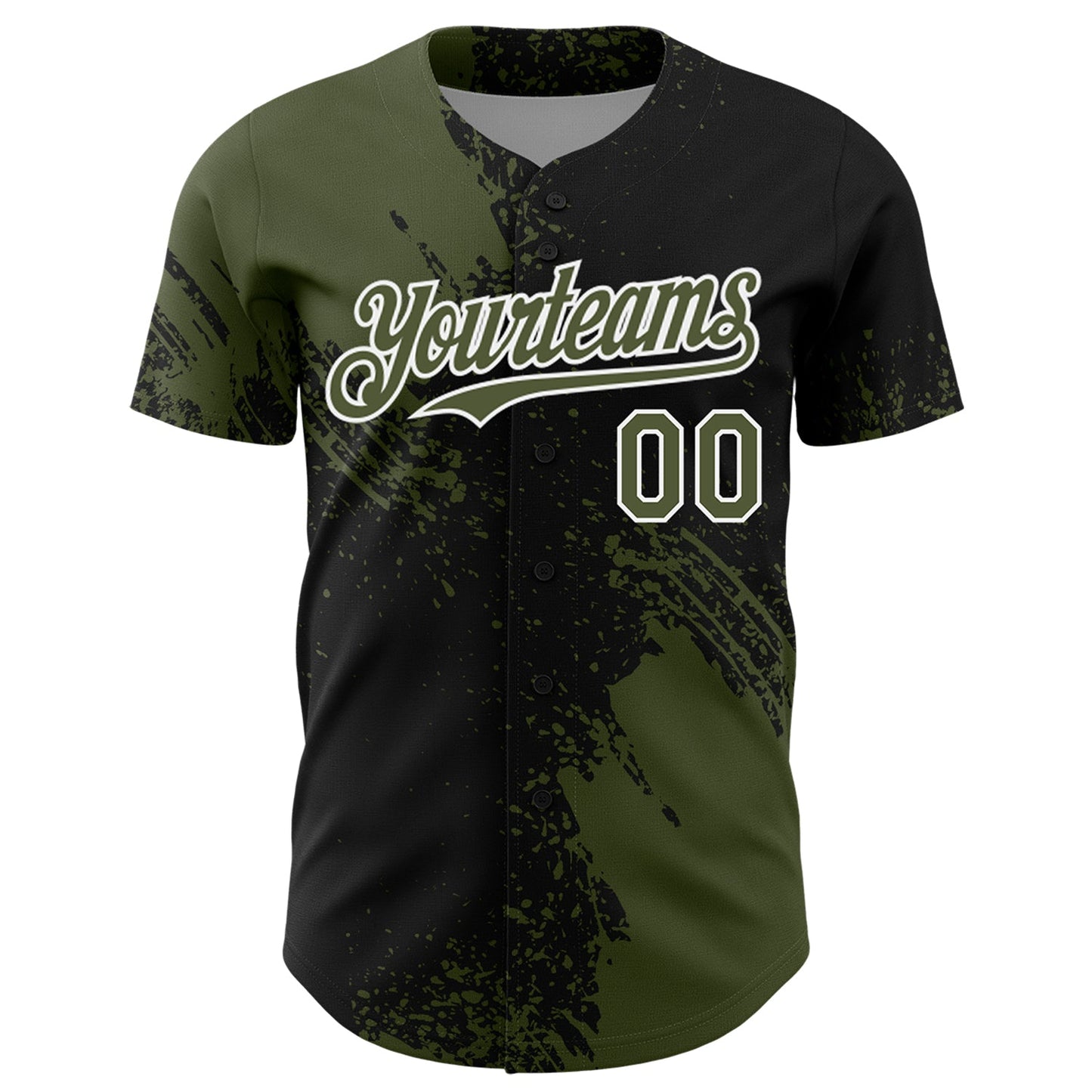 Custom Olive Black-White 3D Pattern Design Abstract Brush Stroke Authentic Baseball Jersey view 2
