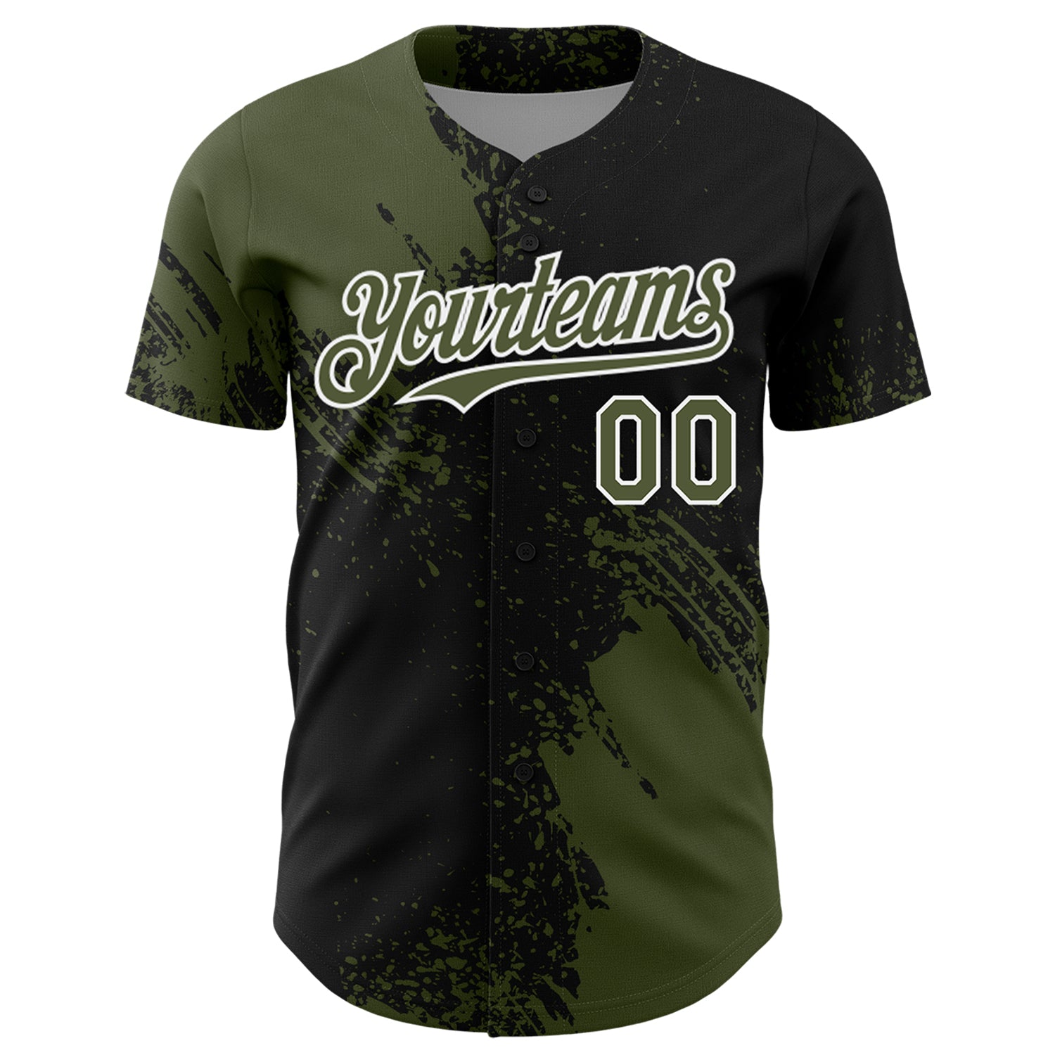 Custom Olive Black-White 3D Pattern Design Abstract Brush Stroke Authentic Baseball Jersey view 2