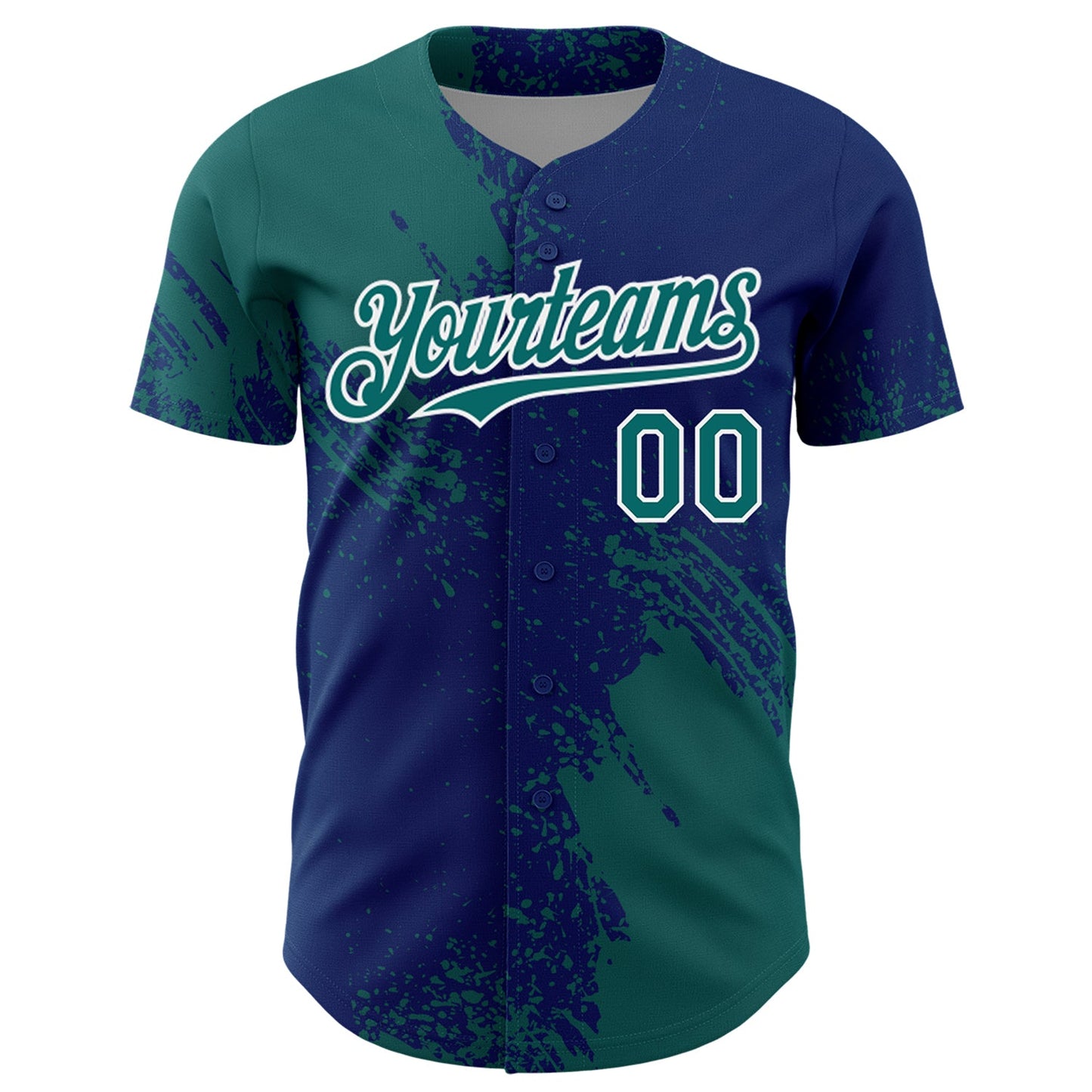 Custom Teal US Navy Blue-White 3D Pattern Design Abstract Brush Stroke Authentic Baseball Jersey view 2