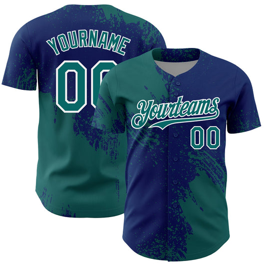 Custom Teal US Navy Blue-White 3D Pattern Design Abstract Brush Stroke Authentic Baseball Jersey - Main View