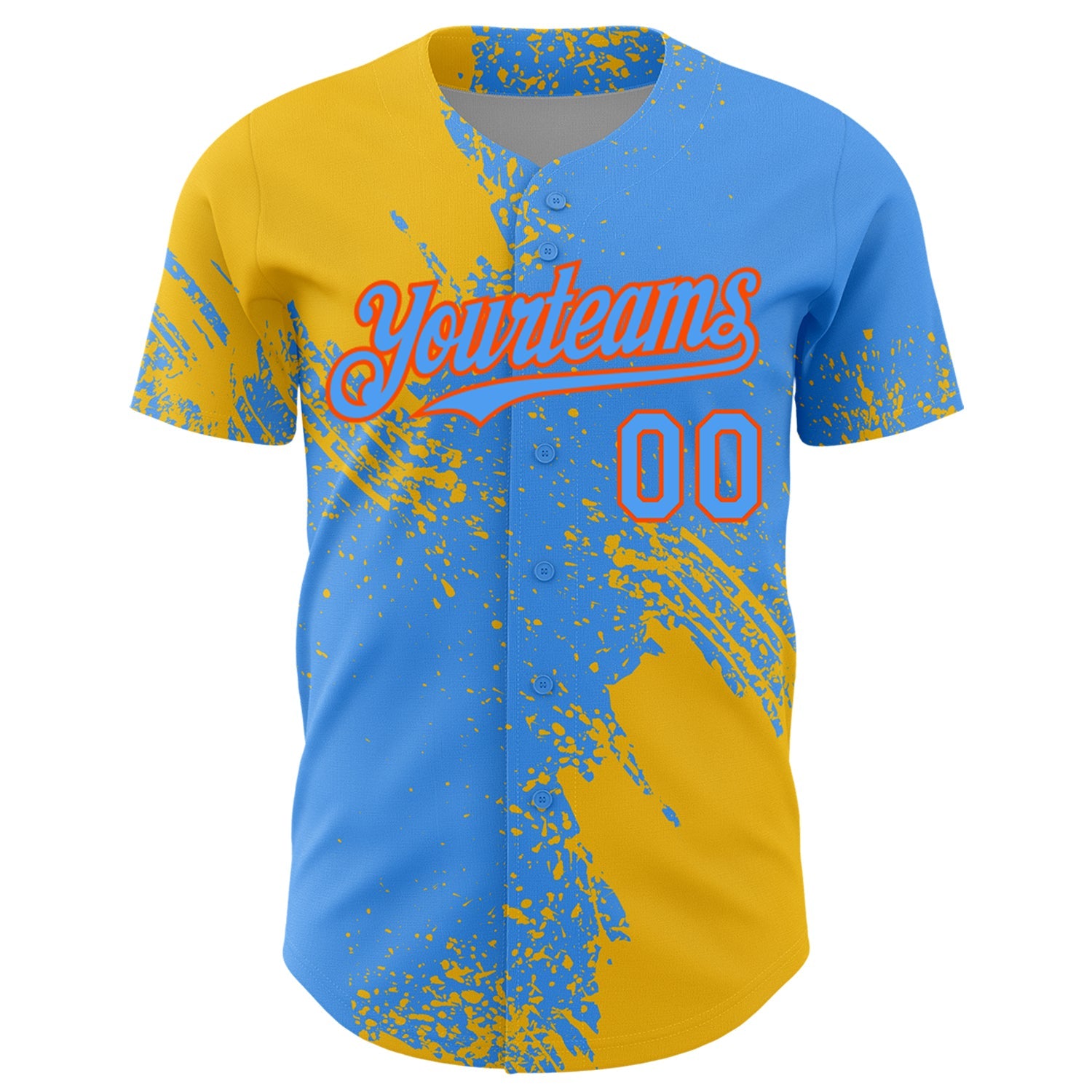 Custom Yellow Electric Blue-Orange 3D Pattern Design Abstract Brush Stroke Authentic Baseball Jersey view 2