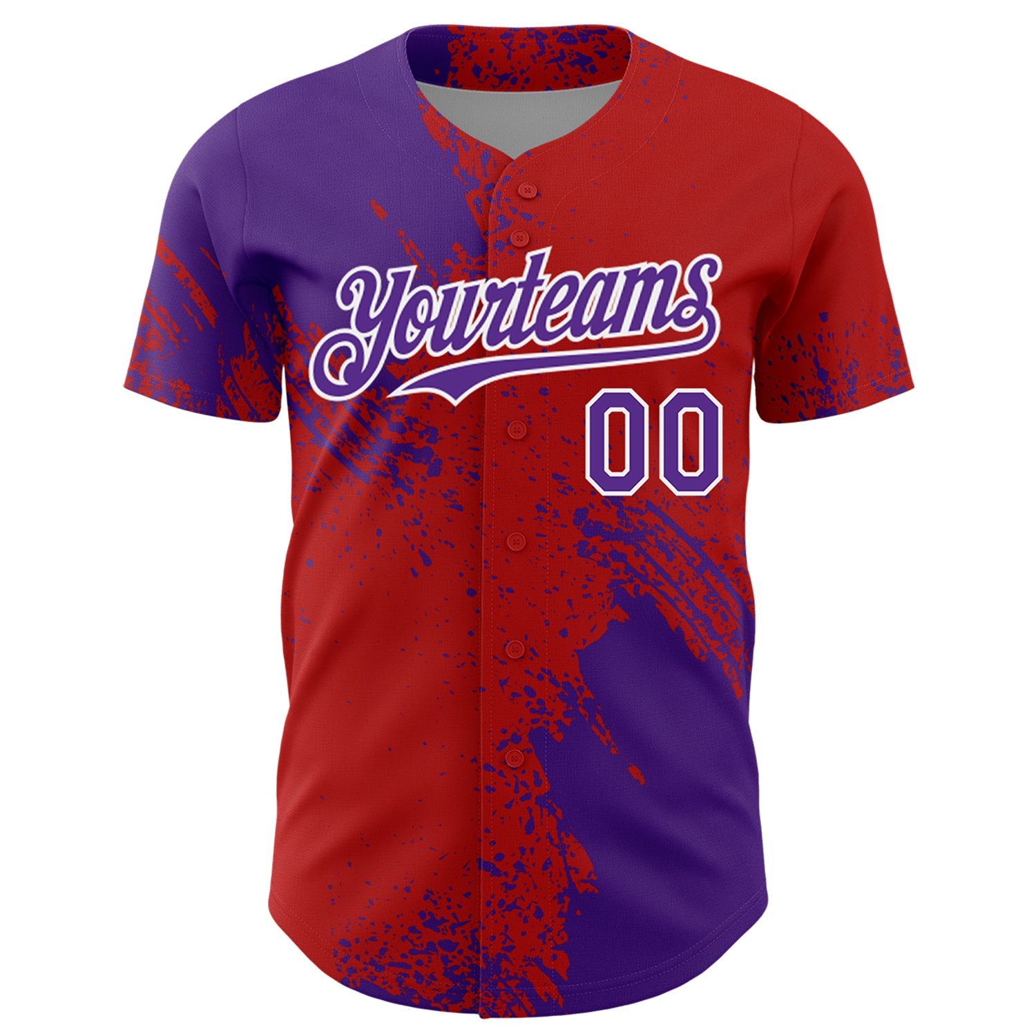Custom Purple Red-White 3D Pattern Design Abstract Brush Stroke Authentic Baseball Jersey view 2