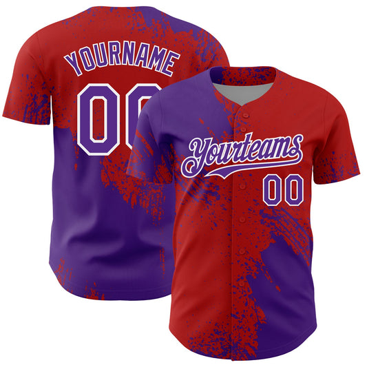 Custom Purple Red-White 3D Pattern Design Abstract Brush Stroke Authentic Baseball Jersey - Main View
