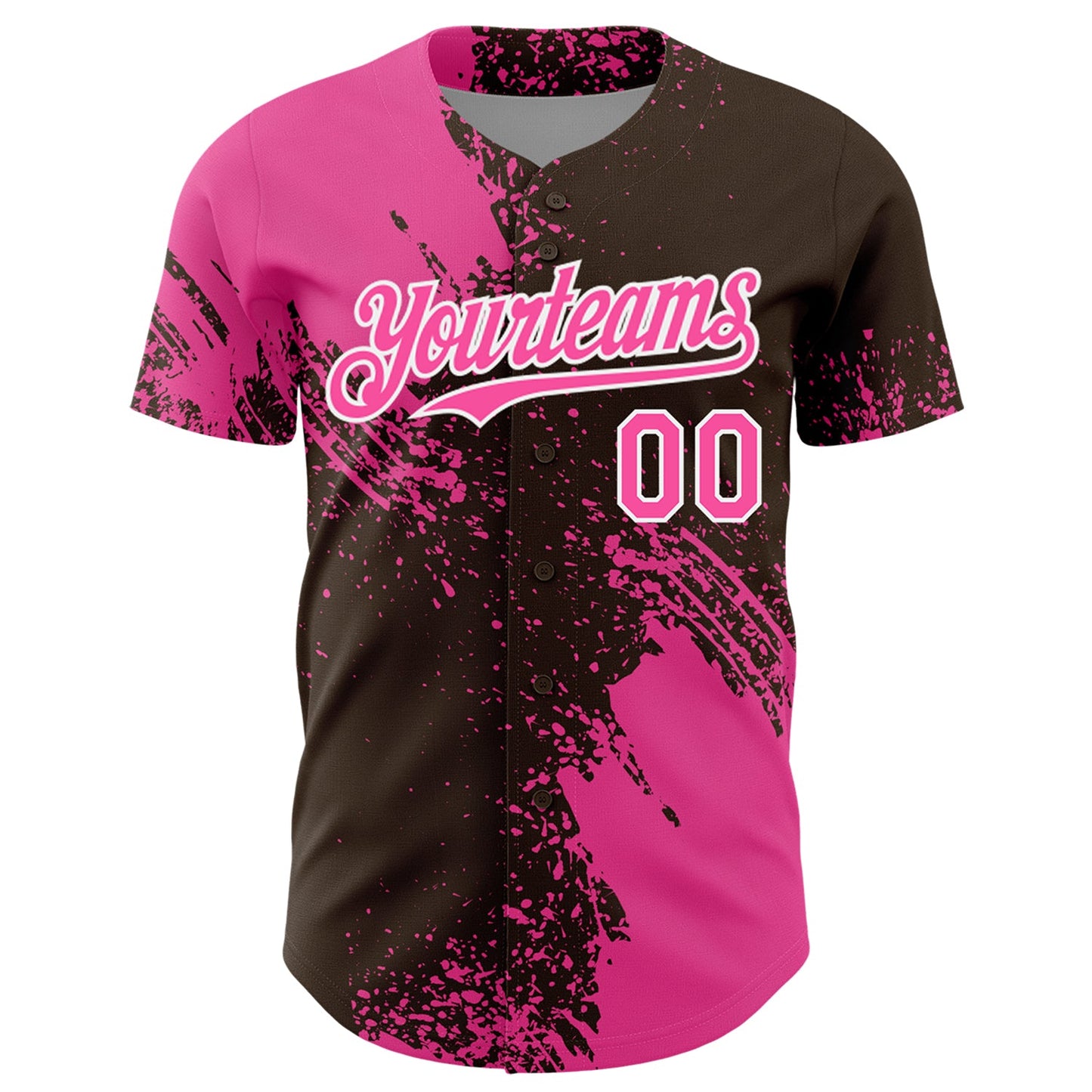 Custom Pink Brown-White 3D Pattern Design Abstract Brush Stroke Authentic Baseball Jersey view 2