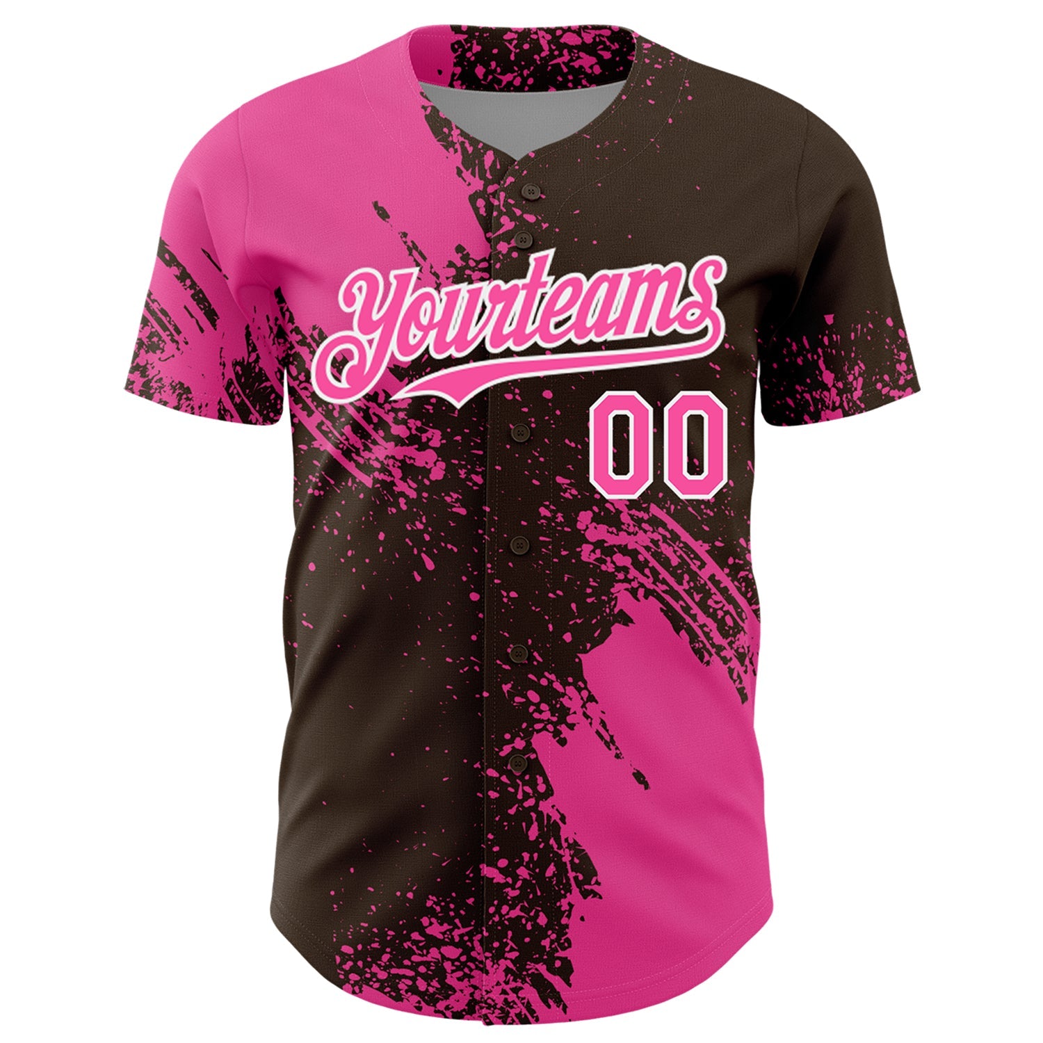 Custom Pink Brown-White 3D Pattern Design Abstract Brush Stroke Authentic Baseball Jersey view 2