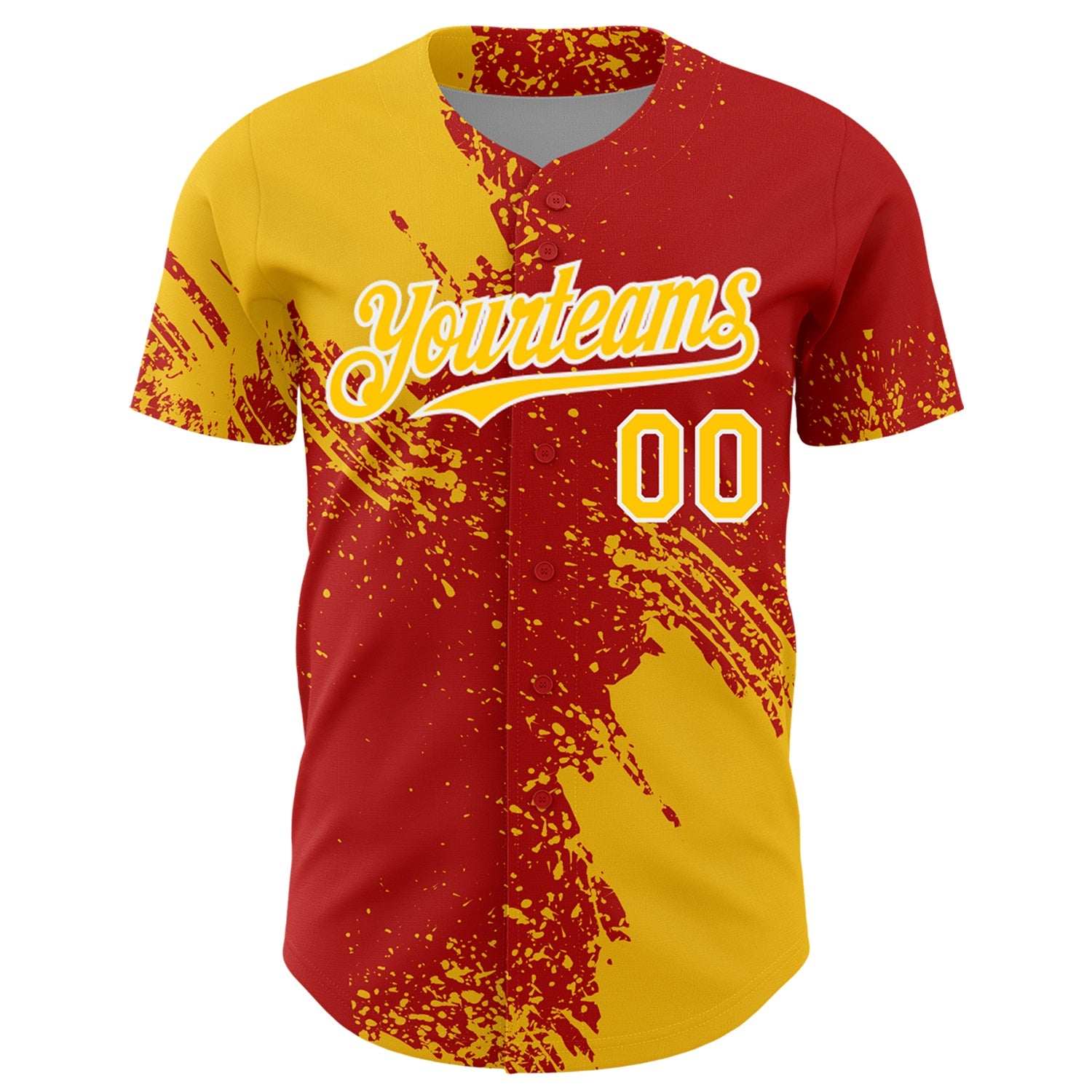 Custom Yellow Red-White 3D Pattern Design Abstract Brush Stroke Authentic Baseball Jersey view 2
