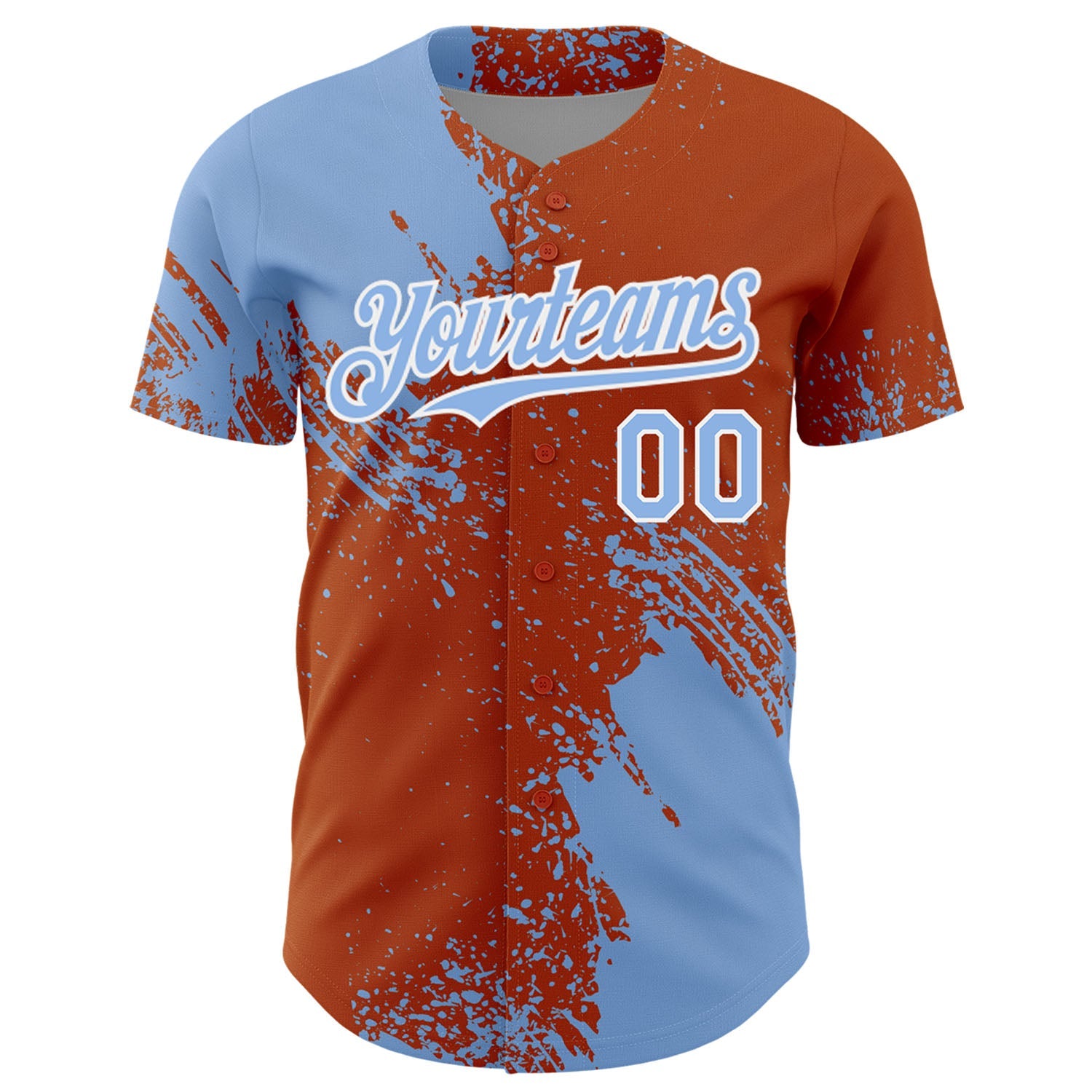 Custom Light Blue Texas Orange-White 3D Pattern Design Abstract Brush Stroke Authentic Baseball Jersey view 2