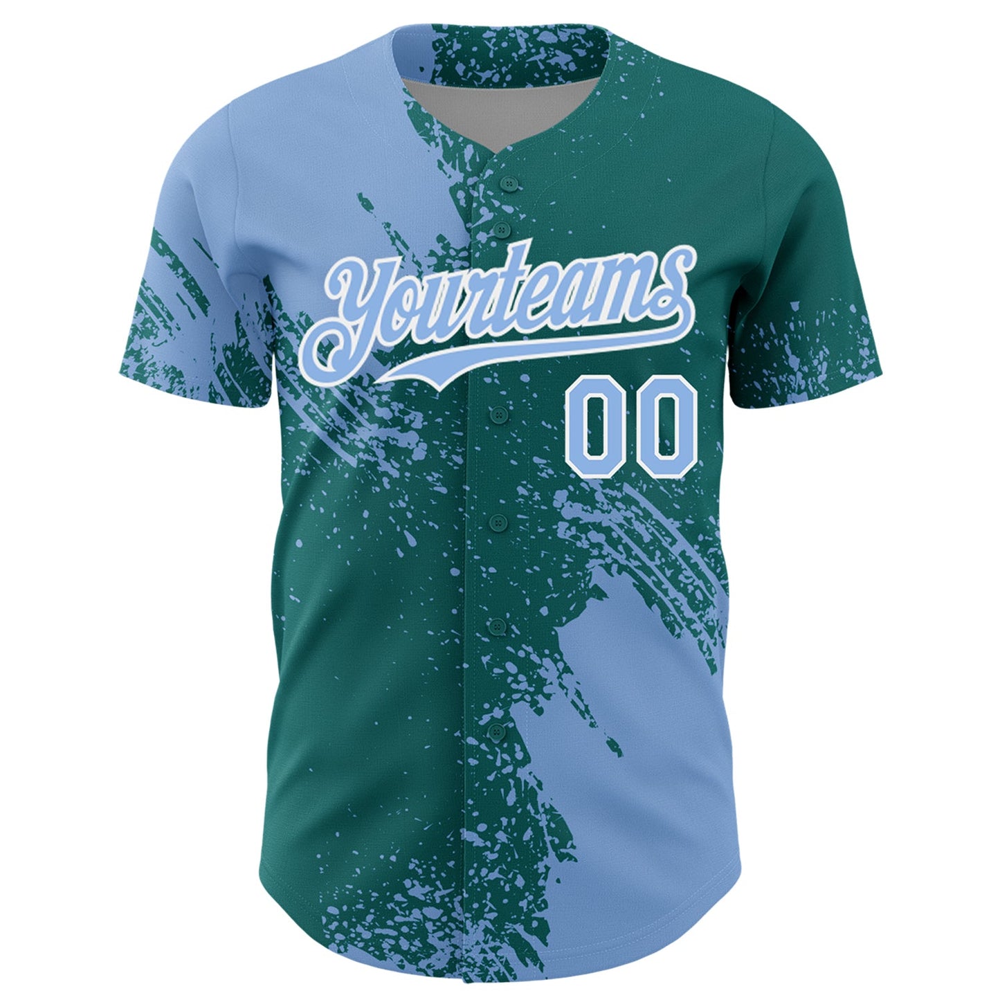 Custom Light Blue Teal-White 3D Pattern Design Abstract Brush Stroke Authentic Baseball Jersey view 2