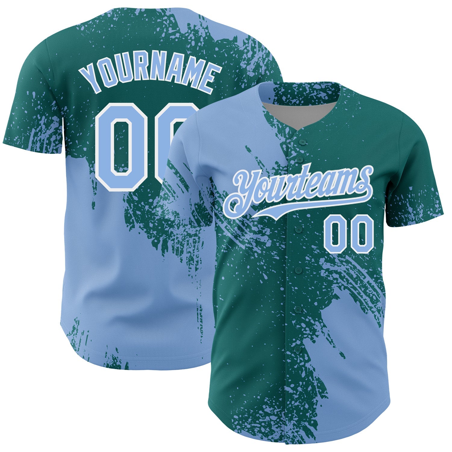 Custom Light Blue Teal-White 3D Pattern Design Abstract Brush Stroke Authentic Baseball Jersey - Main View