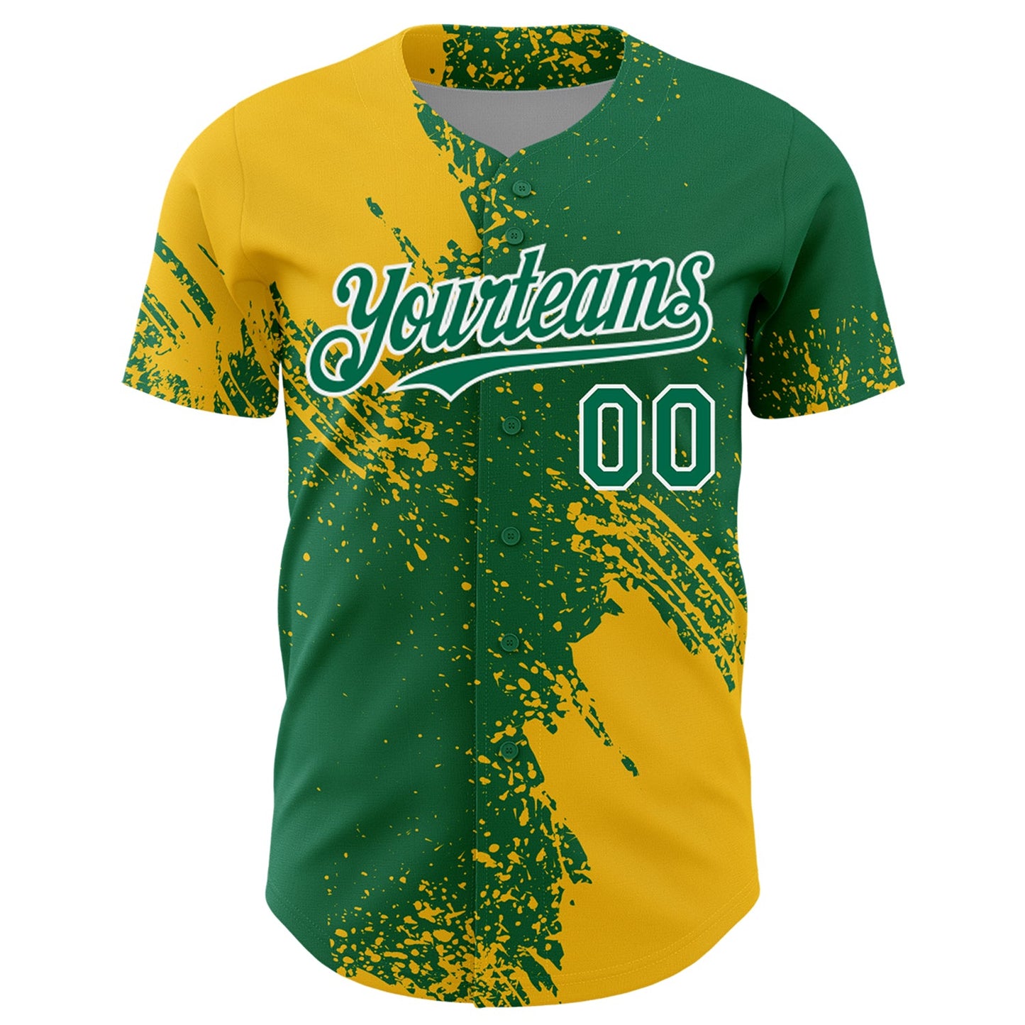Custom Yellow Kelly Green-White 3D Pattern Design Abstract Brush Stroke Authentic Baseball Jersey view 2