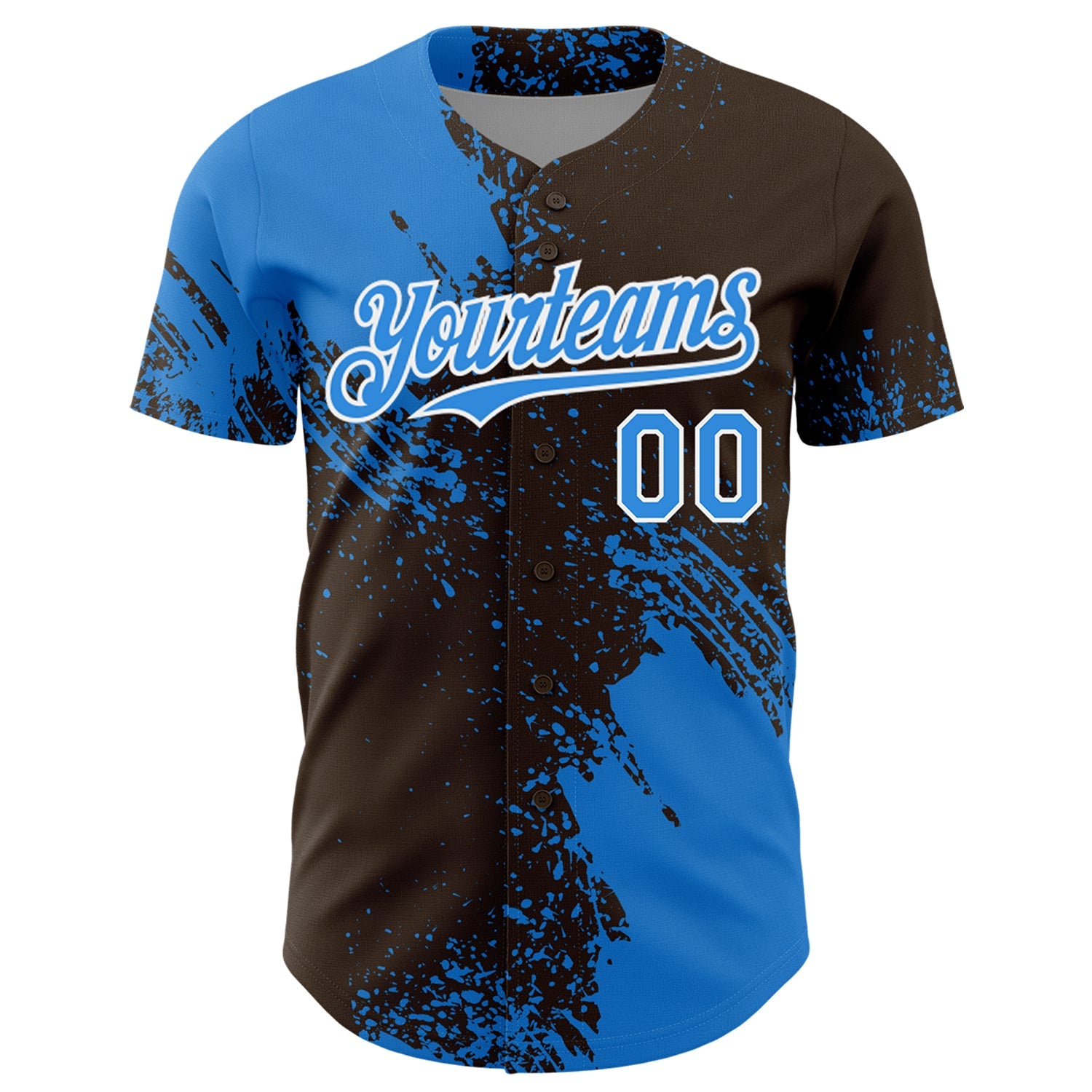 Custom Electric Blue Brown-White 3D Pattern Design Abstract Brush Stroke Authentic Baseball Jersey view 2