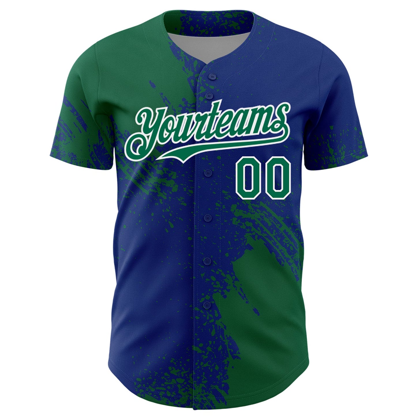 Custom Kelly Green Royal-White 3D Pattern Design Abstract Brush Stroke Authentic Baseball Jersey view 2