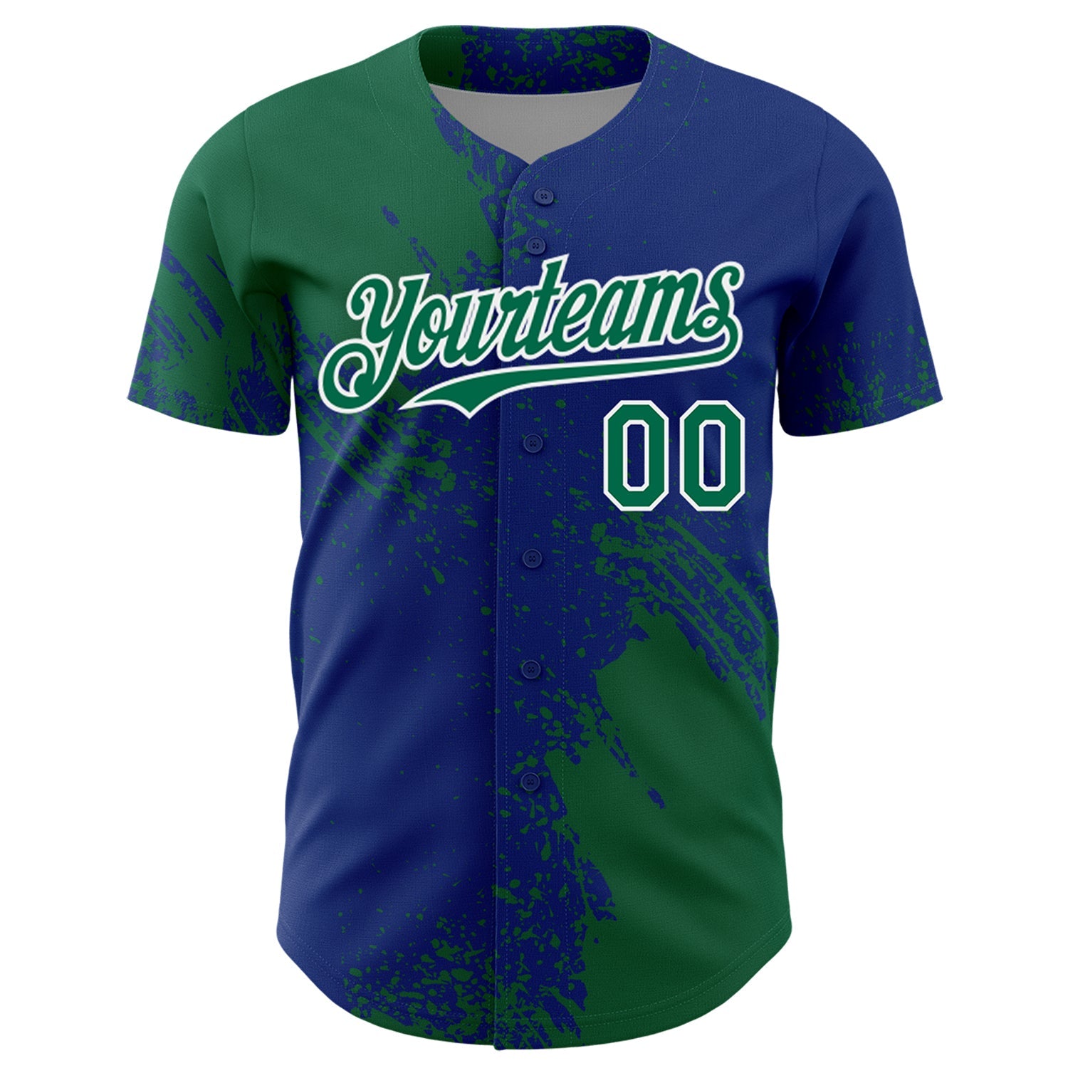Custom Kelly Green Royal-White 3D Pattern Design Abstract Brush Stroke Authentic Baseball Jersey view 2