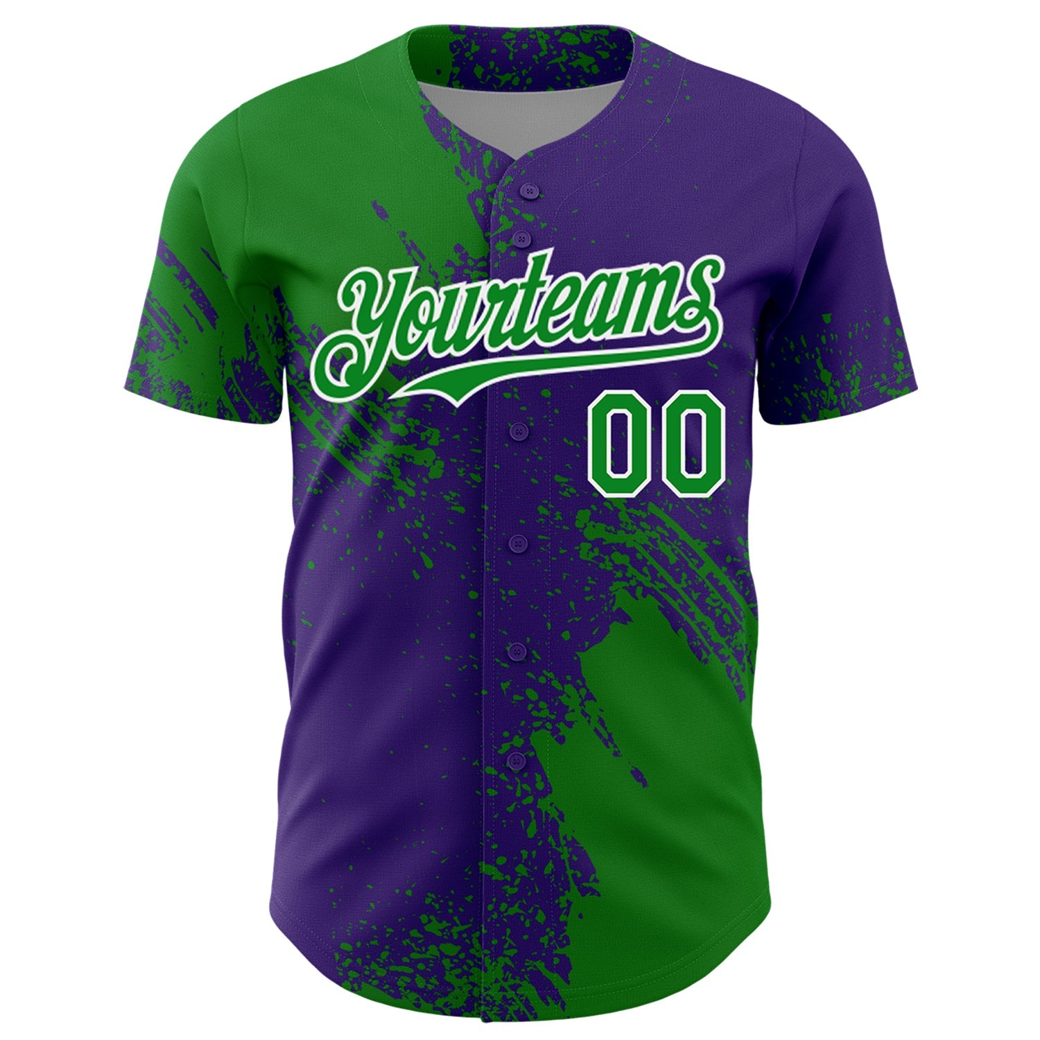 Custom Grass Green Purple-White 3D Pattern Design Abstract Brush Stroke Authentic Baseball Jersey view 2