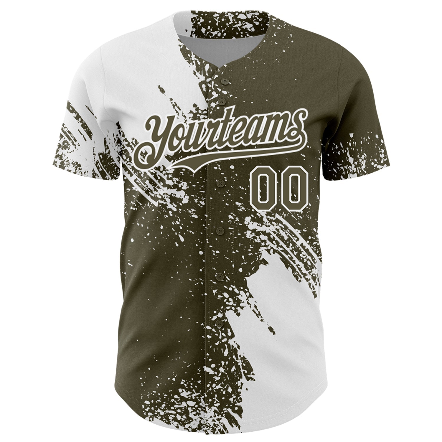 Custom White Olive 3D Pattern Design Abstract Brush Stroke Authentic Baseball Jersey view 2